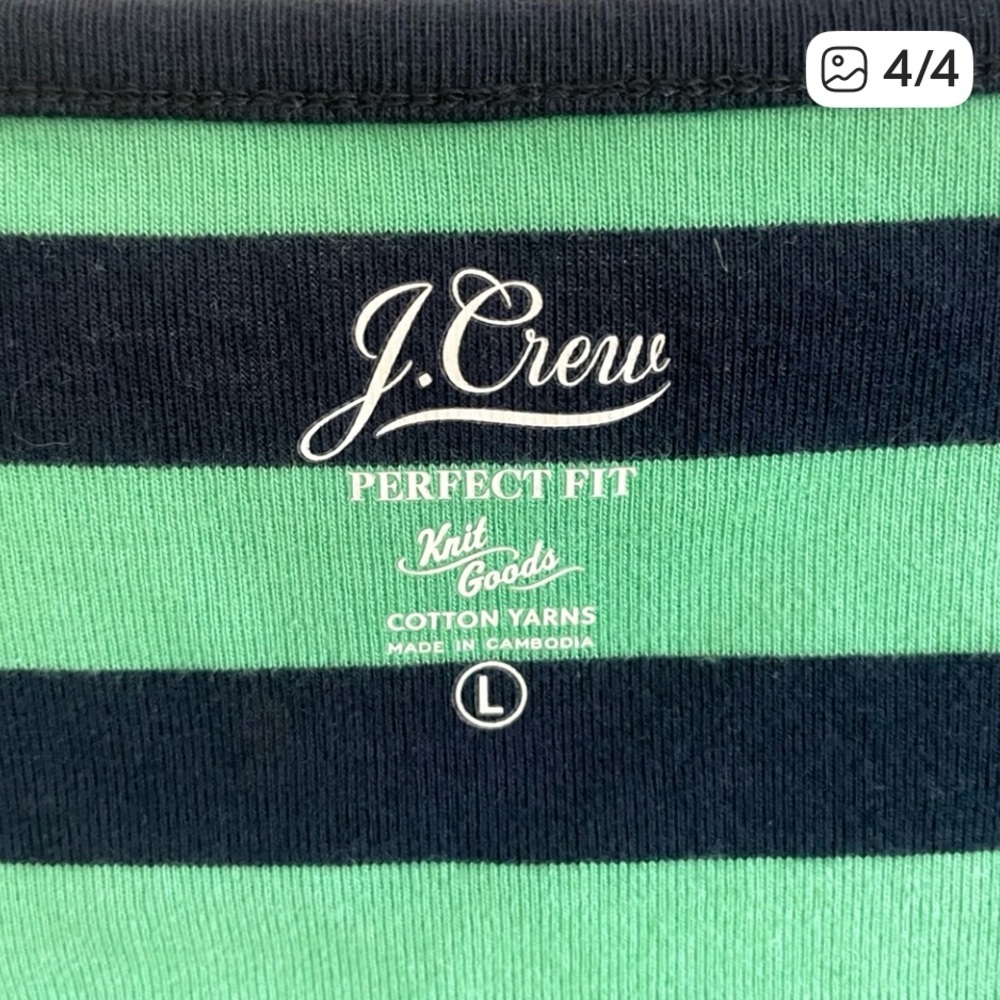 J. Crew Perfect Fit Green and Navy Stripe Painter Tee - Picture 4 of 4